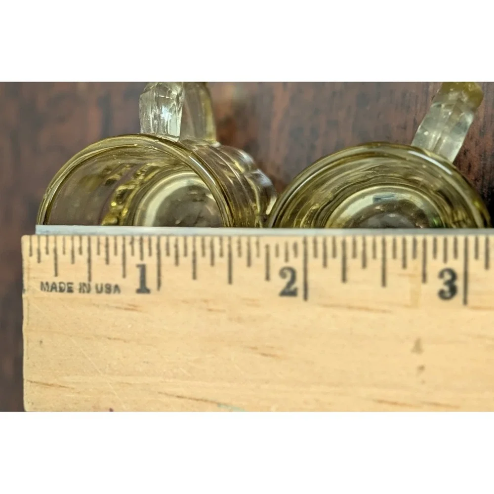 Vintage Federal Glass Mini Beer Mug Shot Glasses Set 4 Amber Green MCM Barware